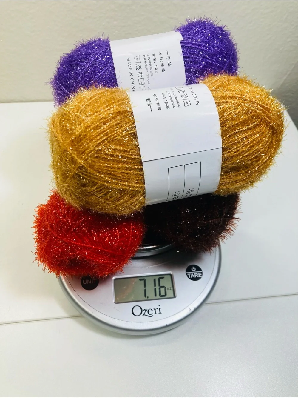 NEW 203 g / 7 oz Sparkly Scrubby Yarn Bundle - Purple, Gold, Red, Brown